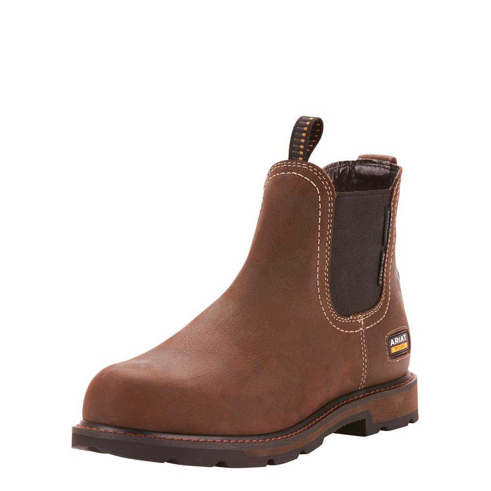 Ariat Groundbreaker Chelsea Waterproof Steel Toe Work Boot - DARK BROWN