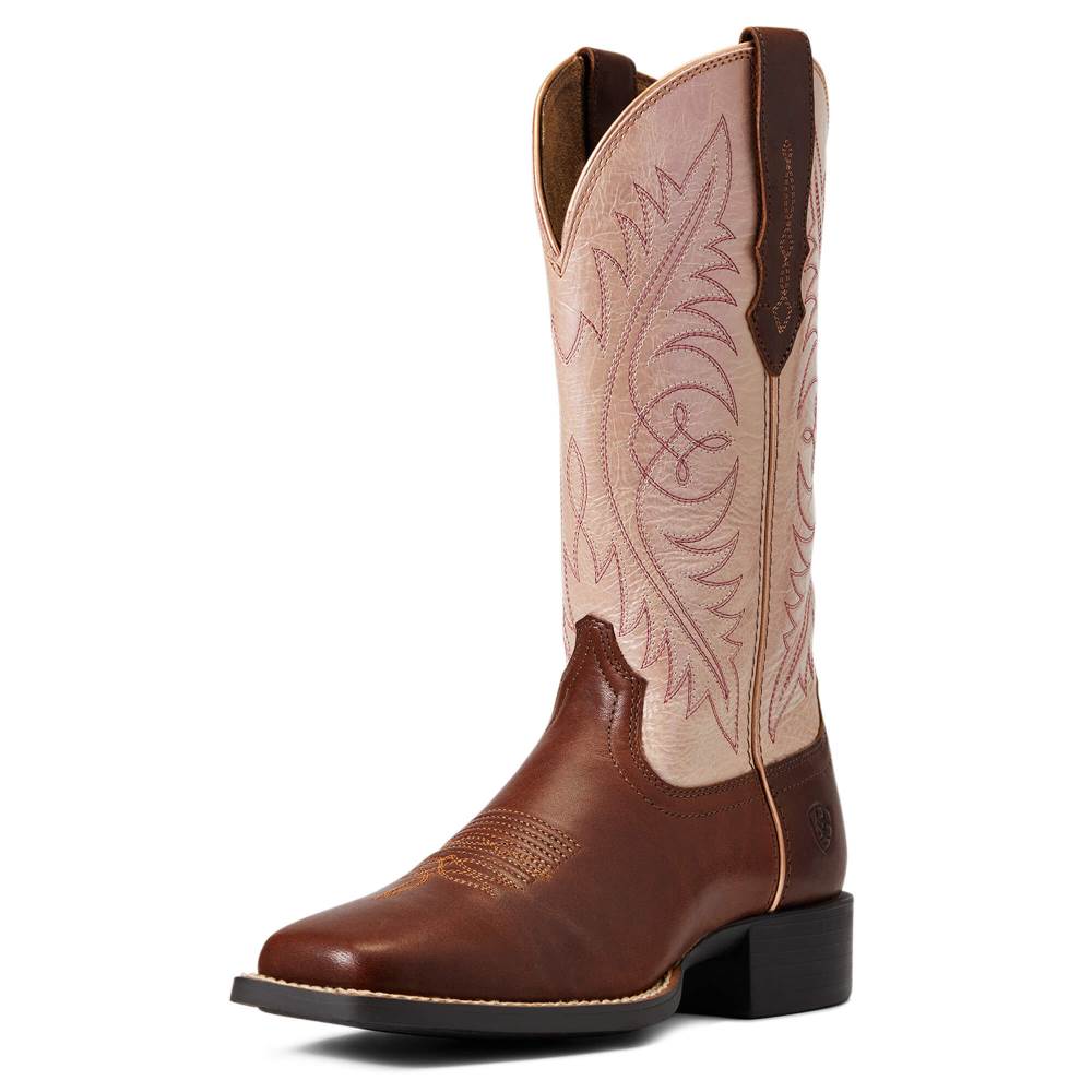 Ariat Round Up Wide Square Toe StretchFit Western Boot - FESTIVAL BROWN