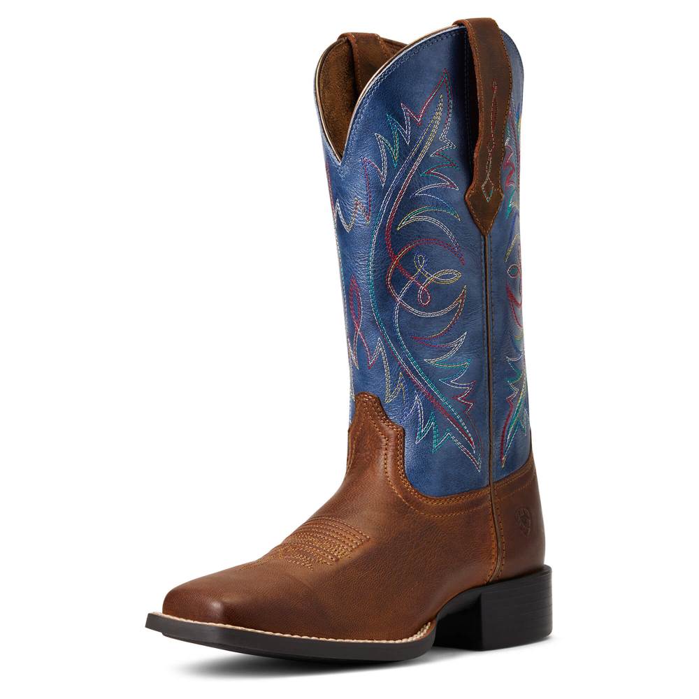 Ariat Round Up Wide Square Toe StretchFit Western Boot - SASSY BROWN