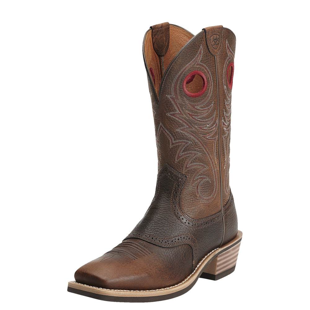 Ariat Heritage Roughstock Wide Square Toe Western Boot - BROWN OILED ROWDY