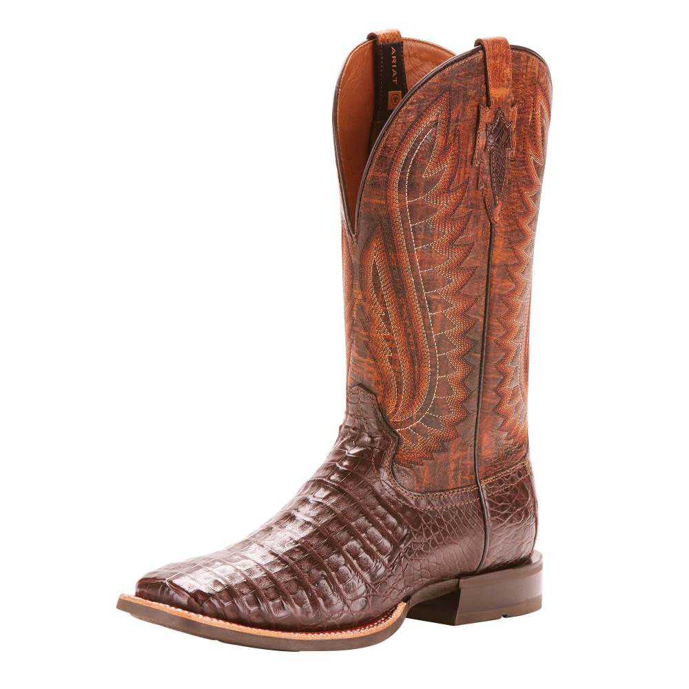Ariat Double Down Western Boot - ANTIQUE PECAN CAIMAN BELLY