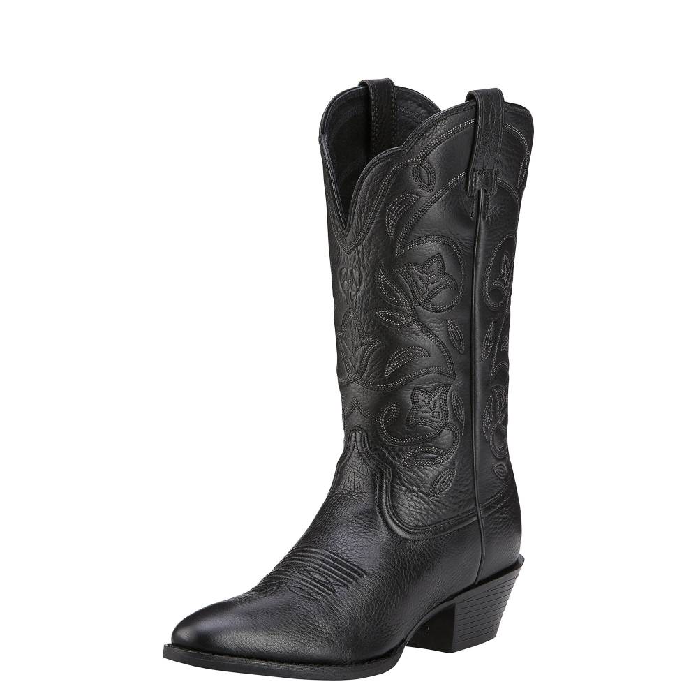 Ariat Heritage R Toe Western Boot - BLACK DEERTAN