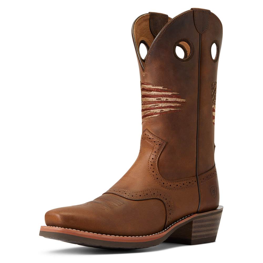 Ariat Roughstock Patriot Western Boot - DISTRESSED BROWN