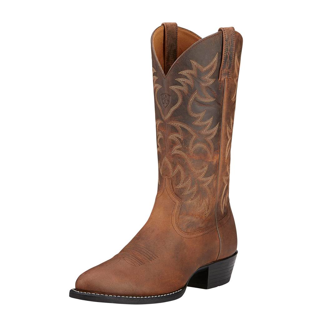 Ariat Heritage R Toe Western Boot - DISTRESSED BROWN