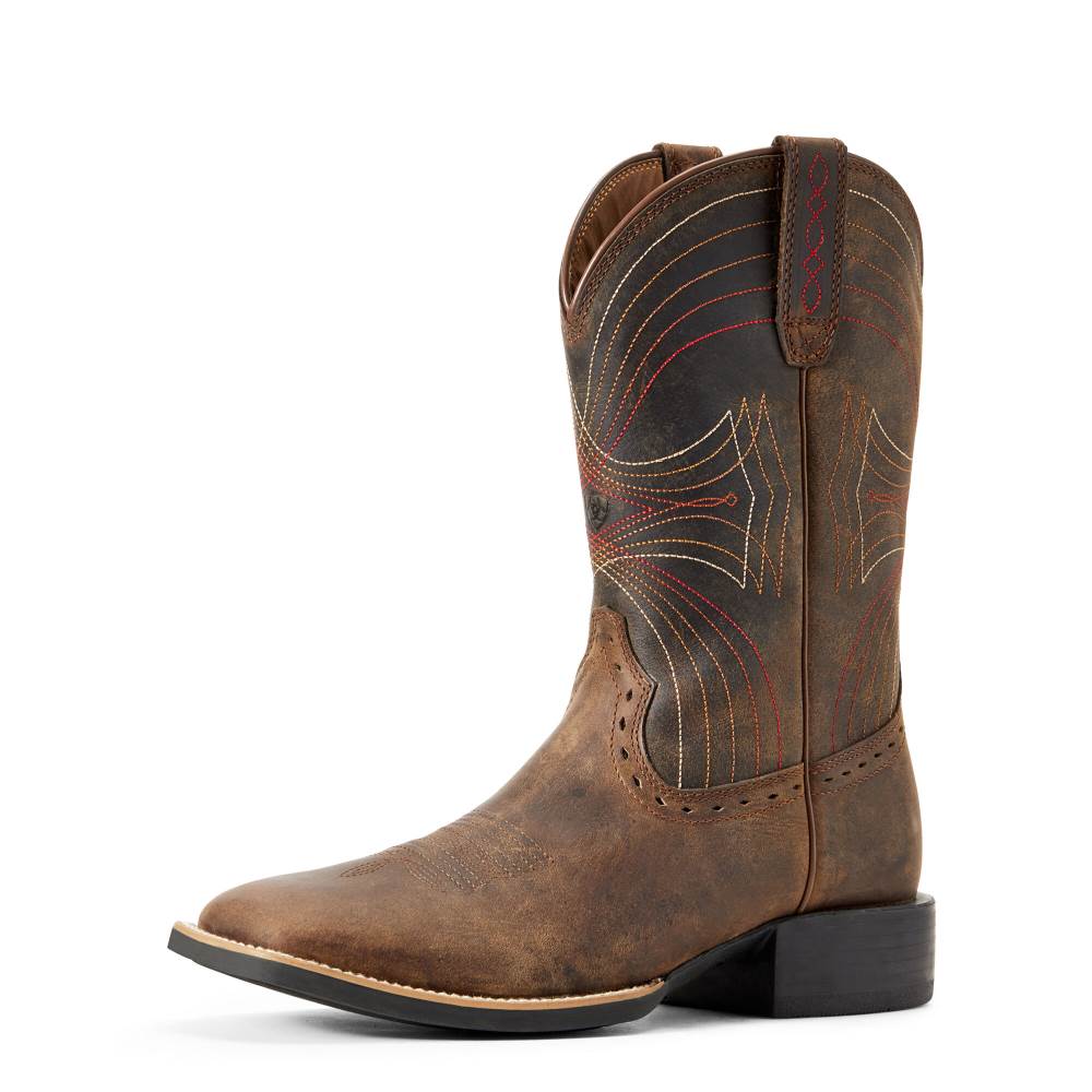 Ariat Sport Wide Square Toe Western Boot - DISTRESSED BROWN
