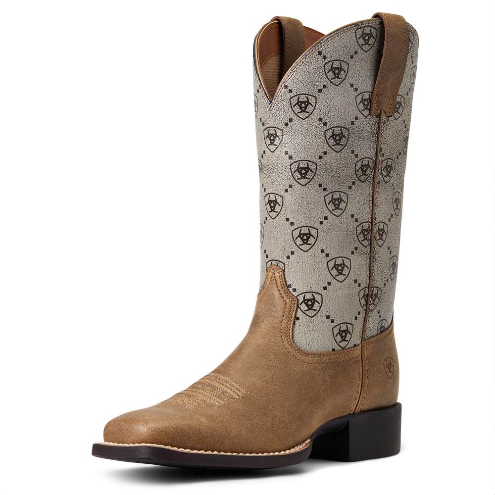 Ariat Round Up Wide Square Toe Western Boot - BROWN BOMBER