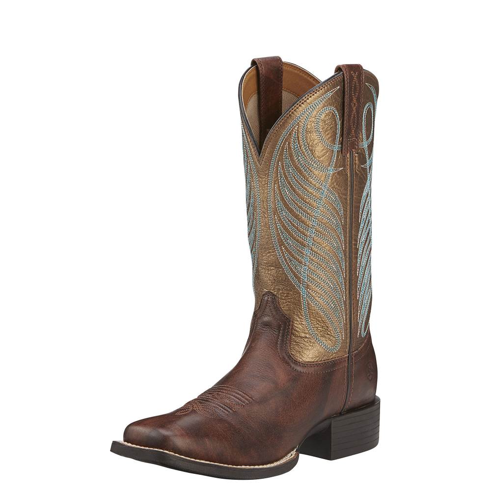 Ariat Round Up Wide Square Toe Western Boot - YUKON BROWN